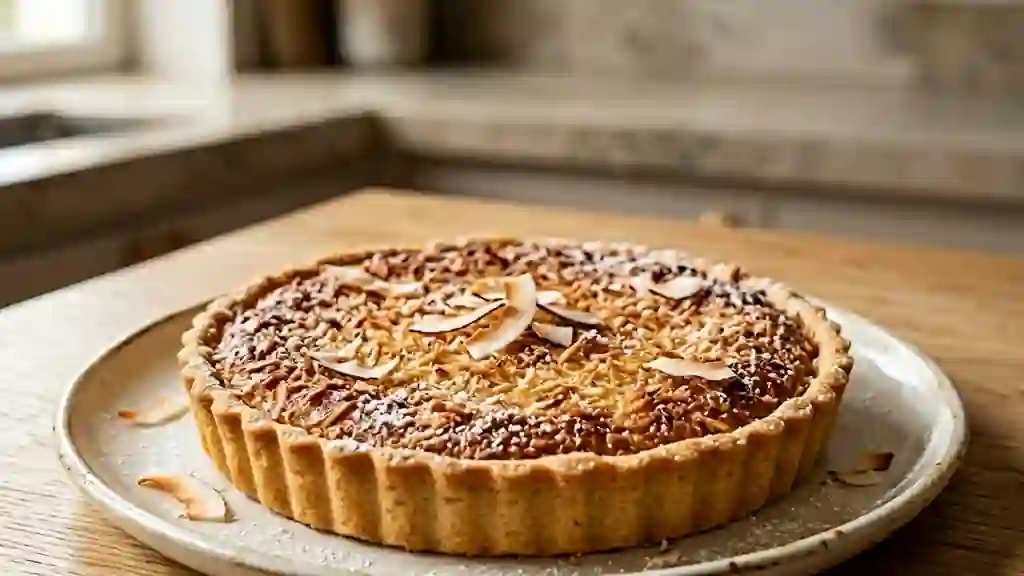 Tarte croustillante à la noix de coco fondante - Photo de présentation
