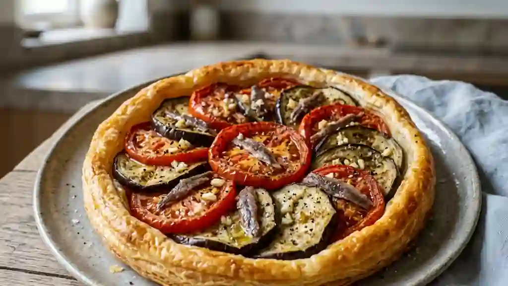 Tarte Fine Tomate, Aubergine et Anchois - Photo de présentation