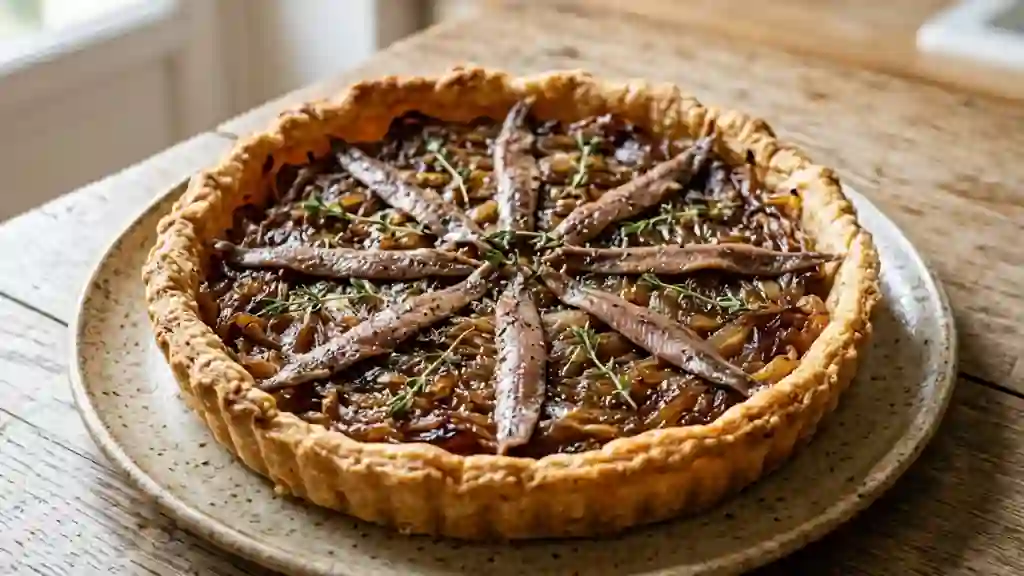 Tarte fondante aux oignons et anchois - Photo de présentation