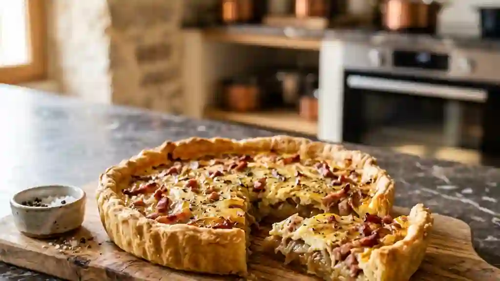 Tarte rustique oignons caramélisés et lardons - Photo de présentation