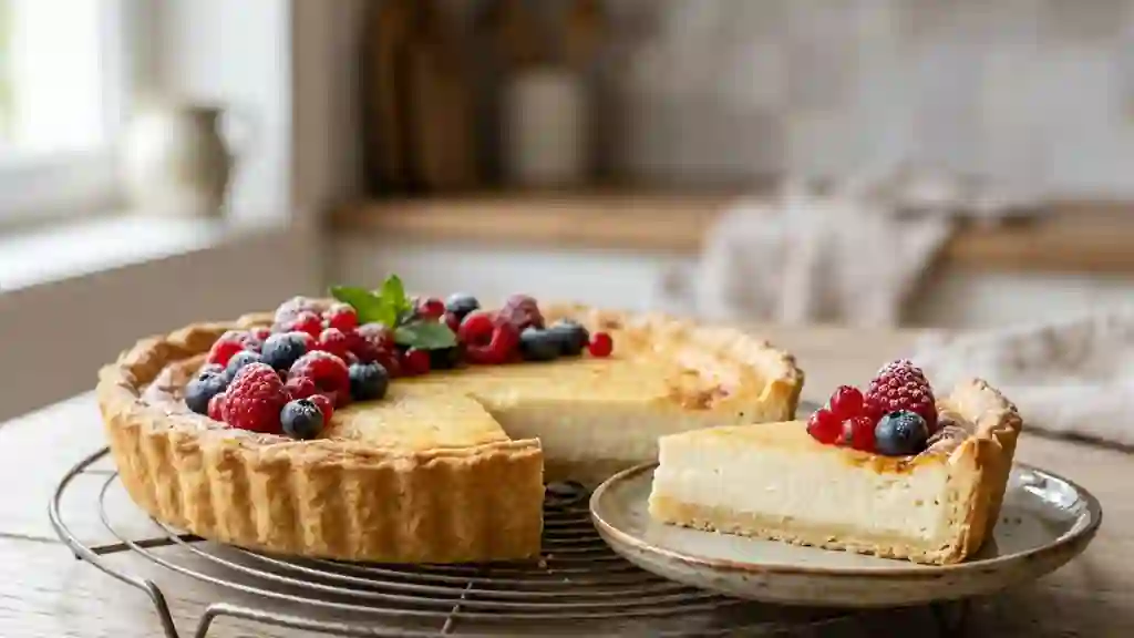 Tarte fondante au fromage blanc et vanille - Photo de présentation