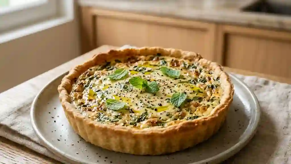 Tarte fondante au chèvre frais et menthe - Photo de présentation
