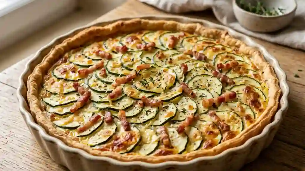 Tarte fondante courgette et lardons fumés - Photo de présentation