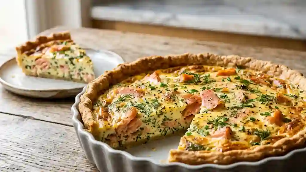 Tarte fondante à la truite fumée et aneth frais - Photo de présentation
