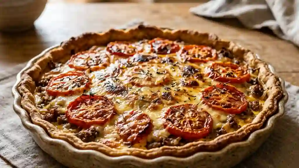 Tarte bœuf-tomates au fromage fondu - Photo de présentation