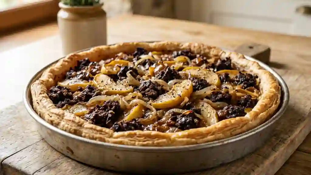 Tarte boudin noir et pommes caramélisées - Photo de présentation