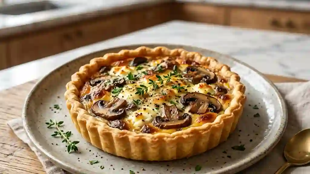 Tarte fondante chèvre et champignons au thym - Photo de présentation