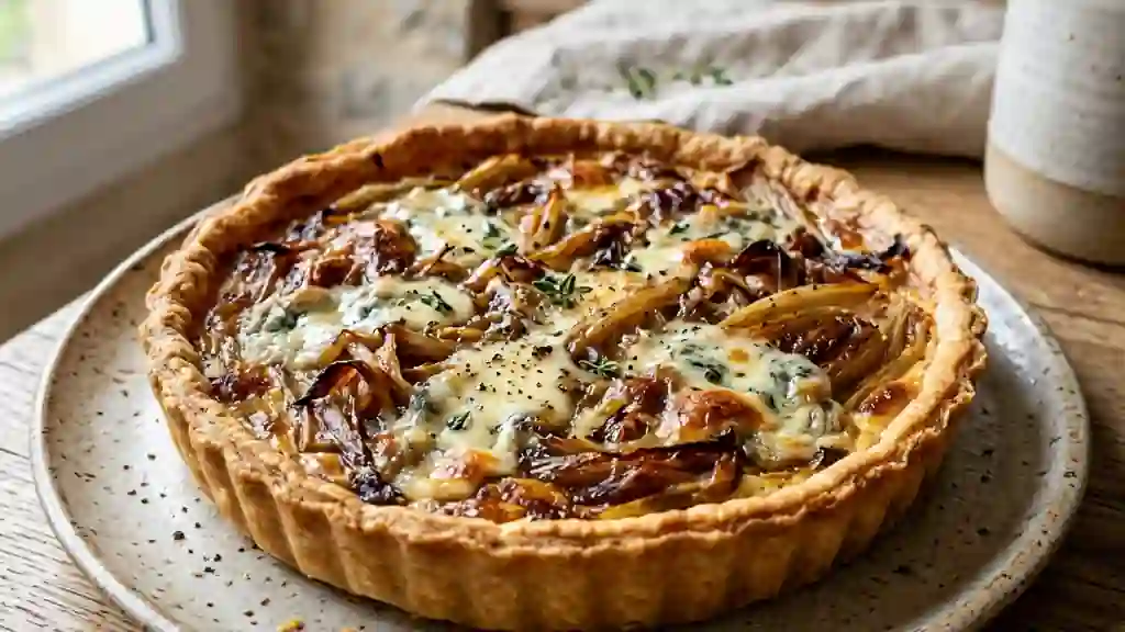 Tarte fondante aux endives caramélisées et bleu - Photo de présentation