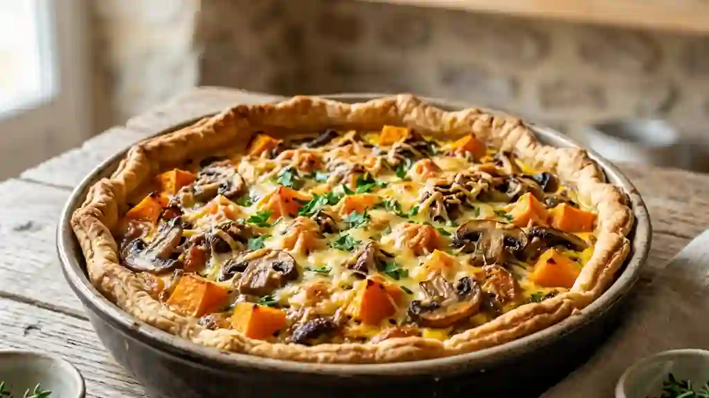 Tarte fondante au potiron et champignons - Photo de présentation