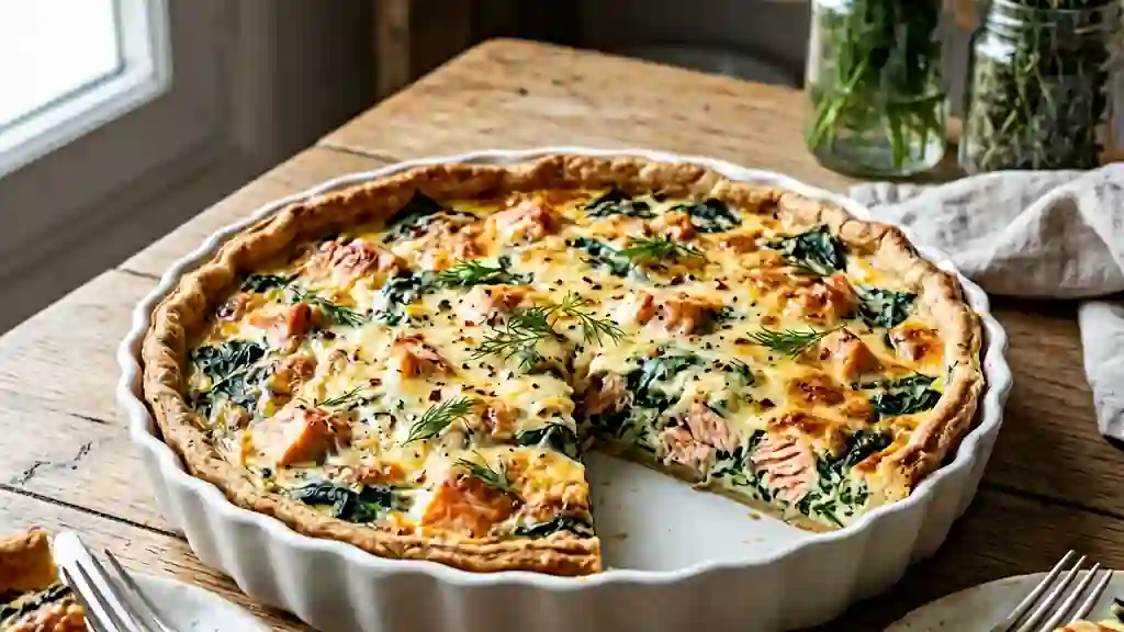 Tarte onctueuse au saumon et épinards frais - Photo de présentation