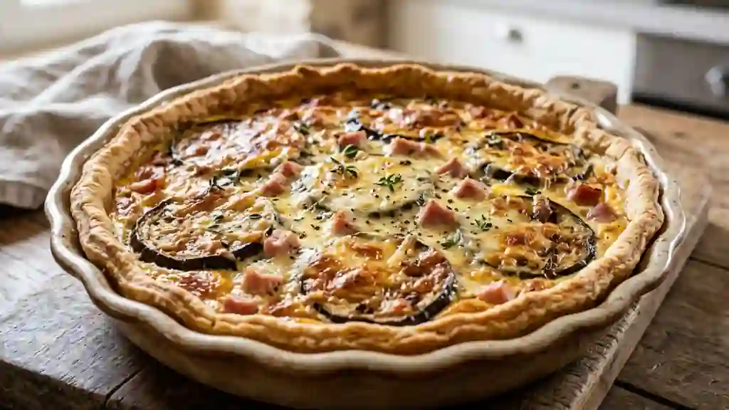 Tarte fondante aubergines, jambon et fromage - Photo de présentation