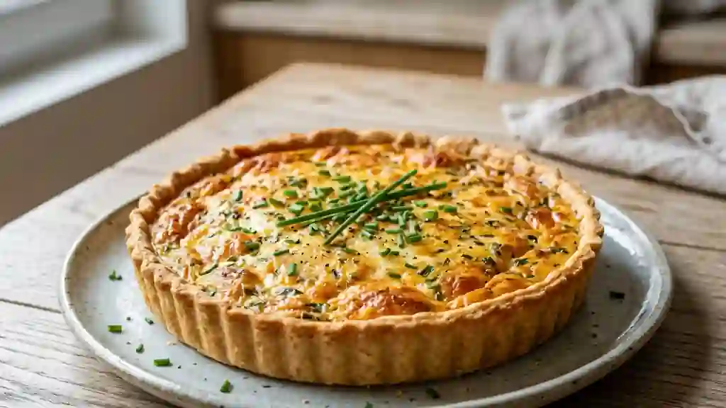 Tarte fondante aux trois fromages et ciboulette - Photo de présentation