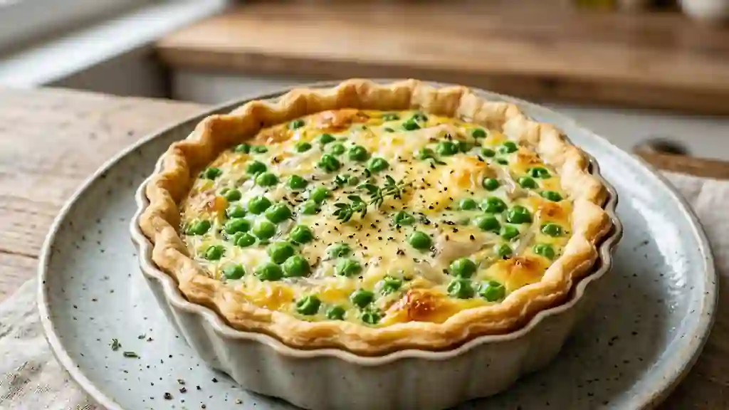 Tarte fondante aux petits pois frais - Photo de présentation