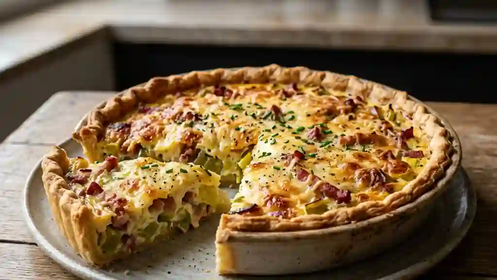 Tarte fondante aux poireaux et lardons fumés - Photo de présentation