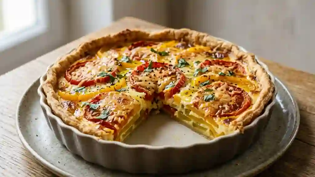 Tarte fondante aux poivrons jaunes et tomates - Photo de présentation