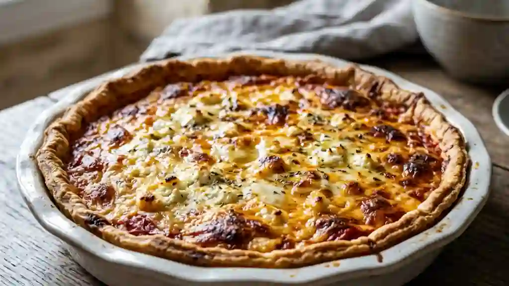 Tarte fondante aux trois fromages et tomate - Photo de présentation