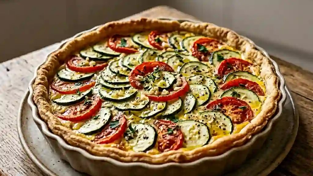 Tarte croustillante courgette, tomate et ail - Photo de présentation