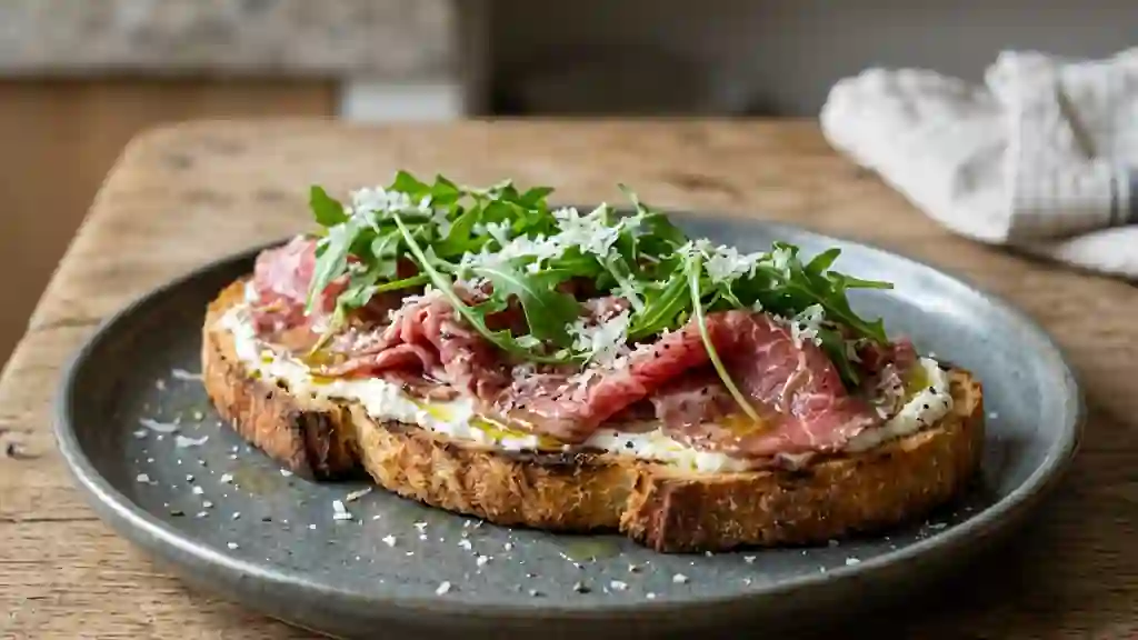 Tartine croustillante au carpaccio et parmesan - Photo de présentation