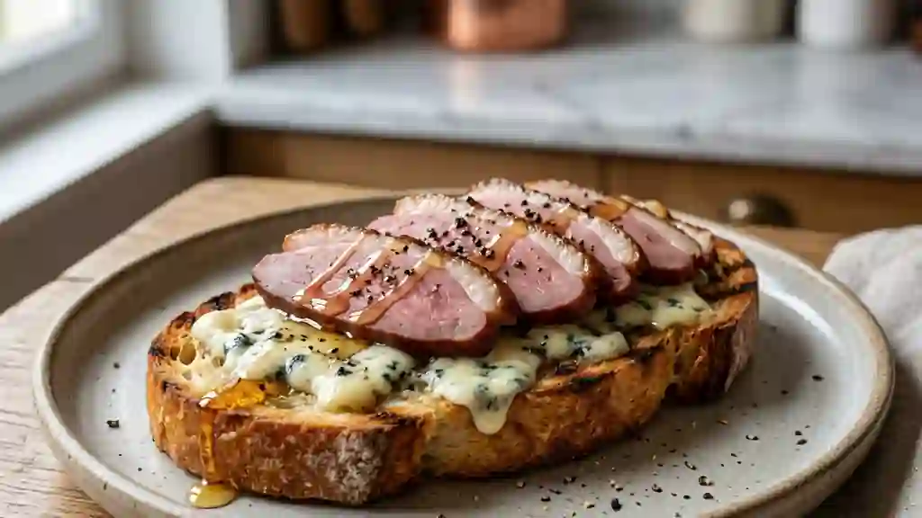 Tartine craquante au roquefort et canard fumé - Photo de présentation