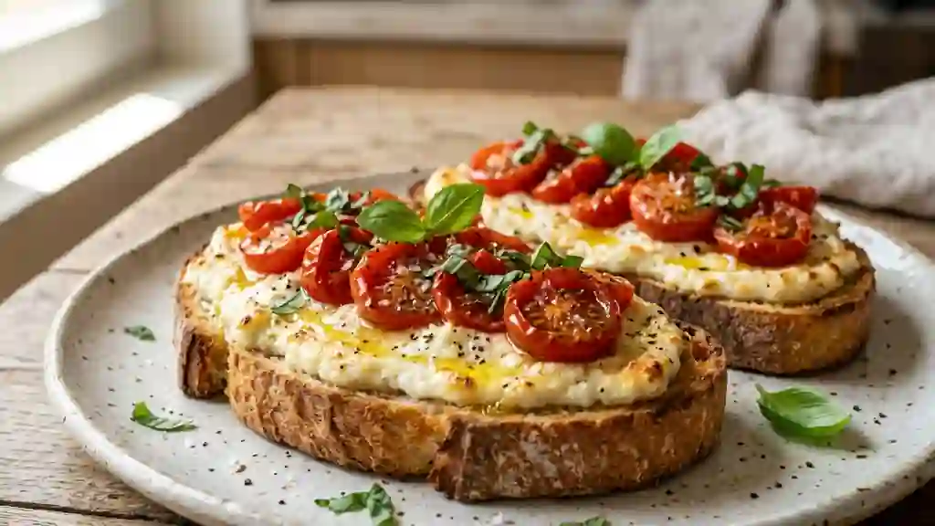 Tartines croustillantes ricotta et tomates ailées - Photo de présentation