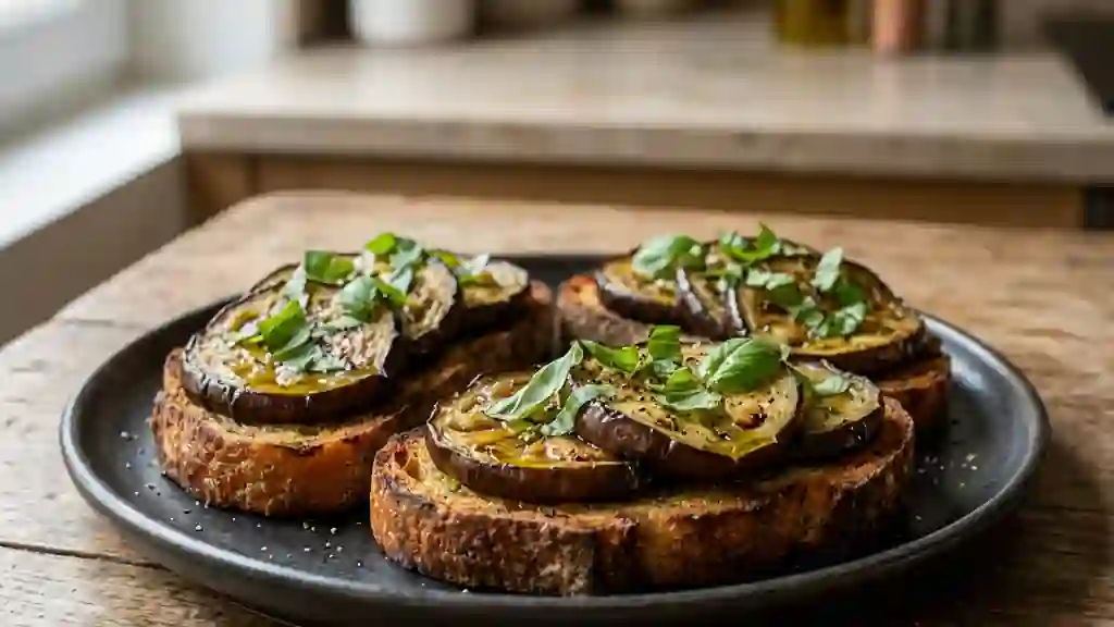 Tartines croquantes aux aubergines confites - Photo de présentation
