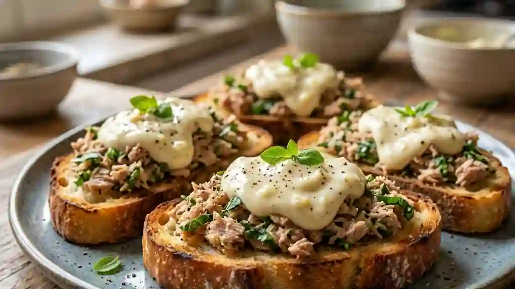 Tartines de thon croustillantes à l'aïoli frais - Photo de présentation