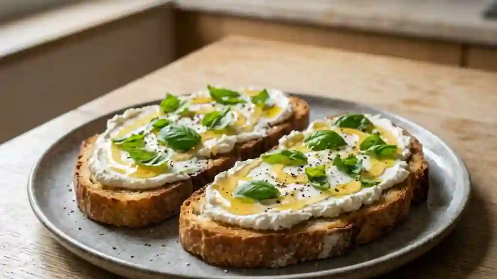 Tartines chèvre-miel croustillantes au basilic - Photo de présentation