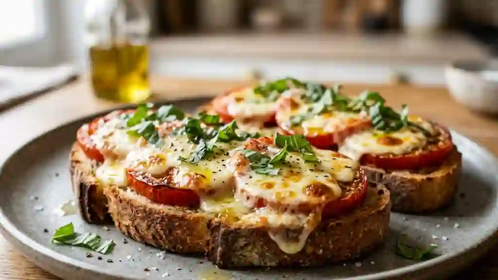 Bruschettas à la mozzarella fondante et basilic - Photo de présentation
