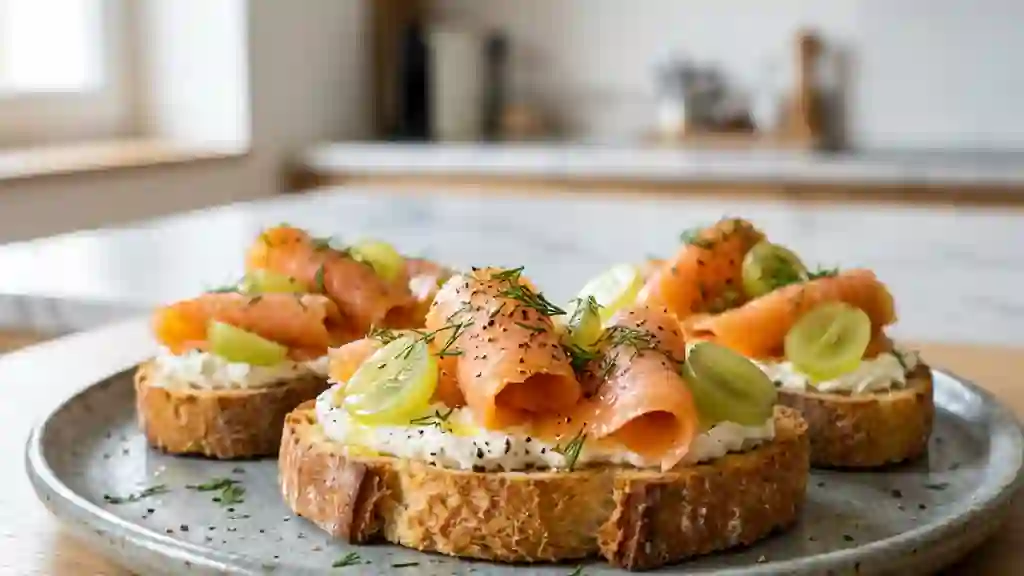 Tartines croquantes saumon fumé et raisin frais - Photo de présentation