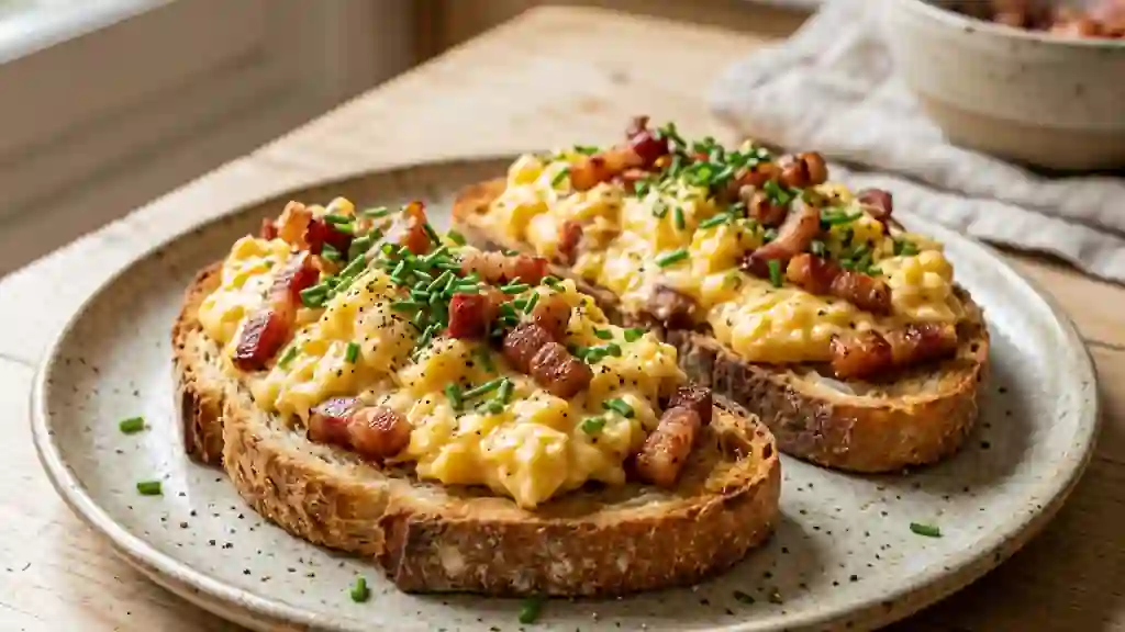 Tartines crémeuses aux œufs et lardons - Photo de présentation