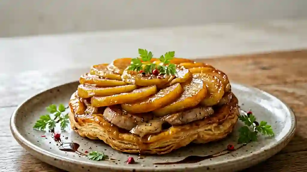 Tatin fondante de foie gras et pomme verte - Photo de présentation
