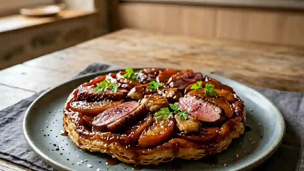Tatin de magret au foie gras et pommes confites - Photo de présentation