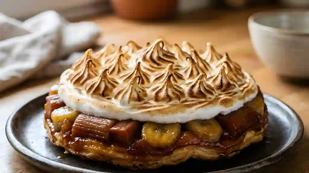 Tatin rhubarbe banane à la meringue fondante - Photo de présentation