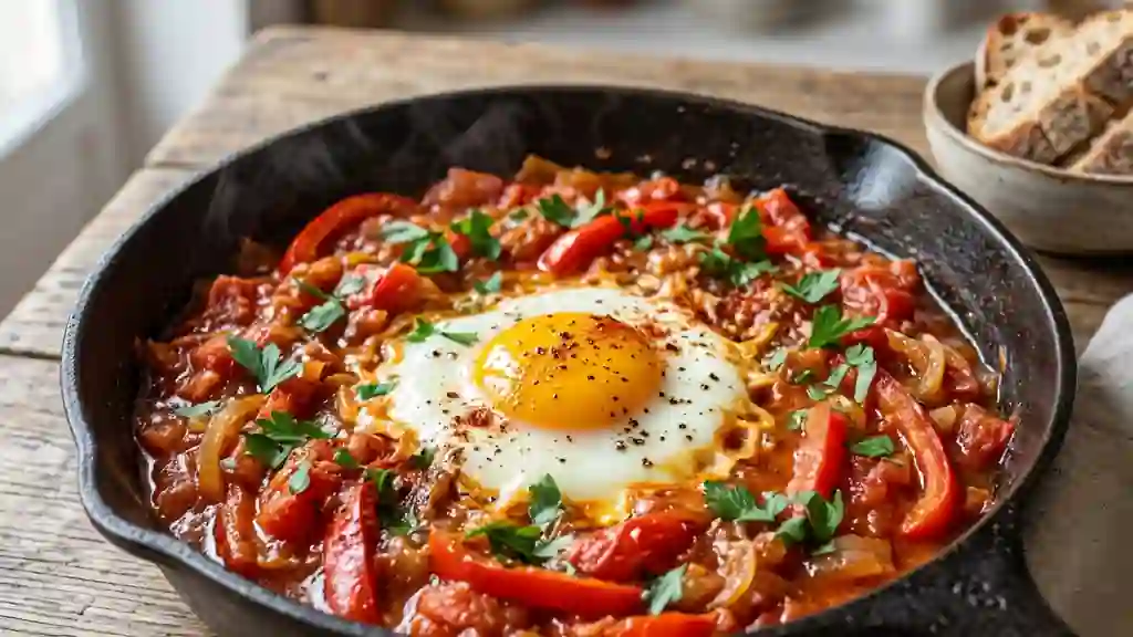 Tchoutchouka : poivrons confits et œuf parfait - Photo de présentation