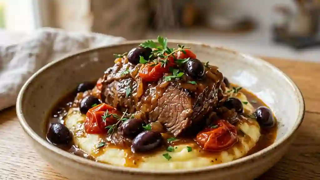 Tendron de veau fondant aux olives noires - Photo de présentation