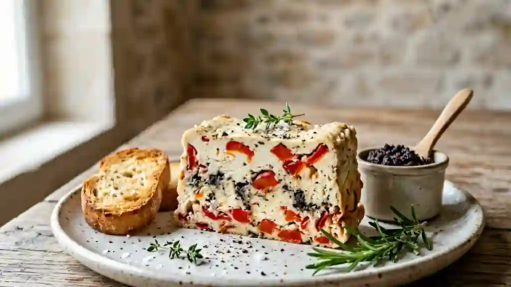 Terrine fondante chèvre, poivrons et tapenade - Photo de présentation