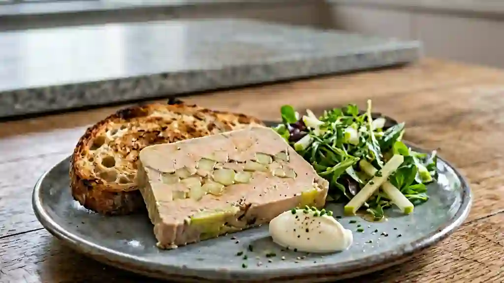 Foie gras soyeux aux éclats de pomme verte - Photo de présentation