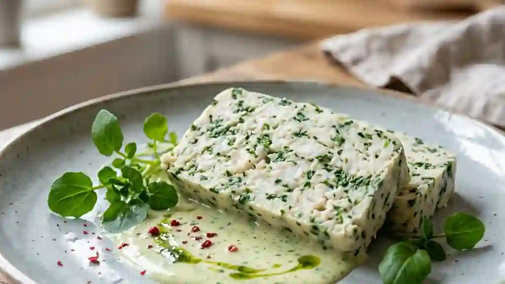 Terrine de merlan fondante au cresson frais - Photo de présentation