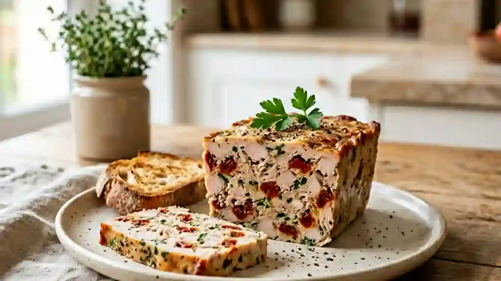 Terrine fondante poulet fumé et tomates séchées - Photo de présentation