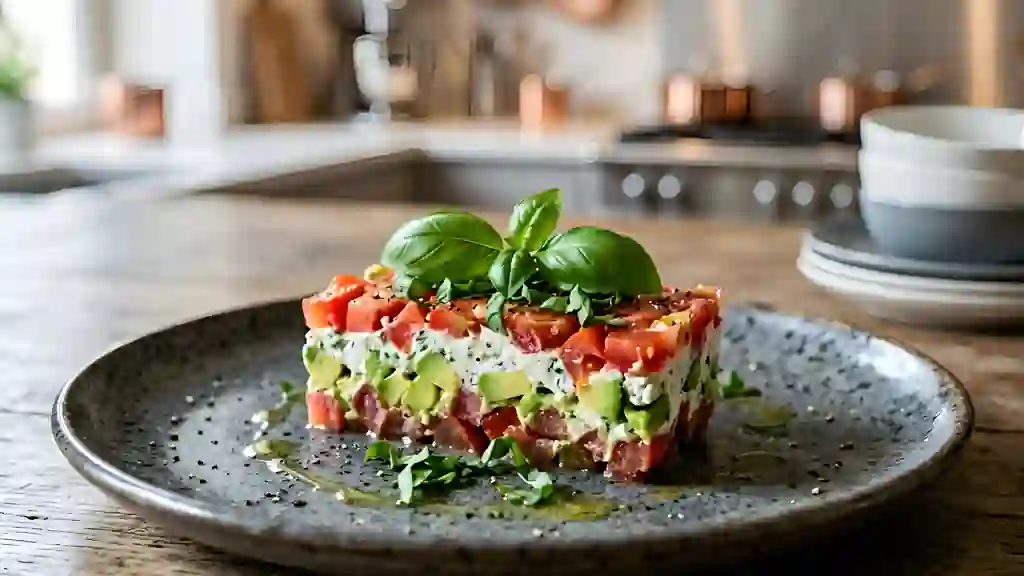 Terrine fondante tomate, avocat et basilic - Photo de présentation