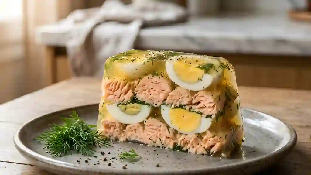Terrine fraîche de saumon à l'aneth et œufs - Photo de présentation