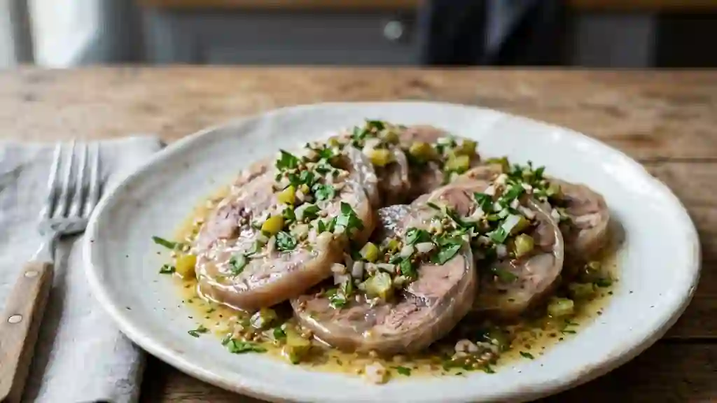 Tête de veau fondante et vinaigrette relevée - Photo de présentation