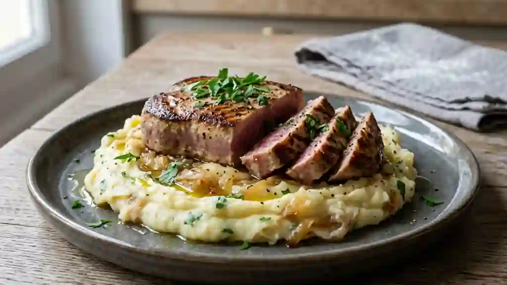 Thon à l’irlandaise et purée onctueuse à l’oignon - Photo de présentation