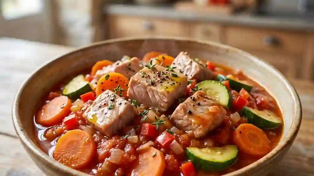 Thon fondant et sa poêlée de légumes au thym - Photo de présentation