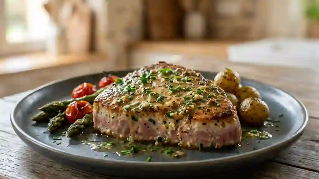 Thon rôti au beurre d'herbes fondant - Photo de présentation