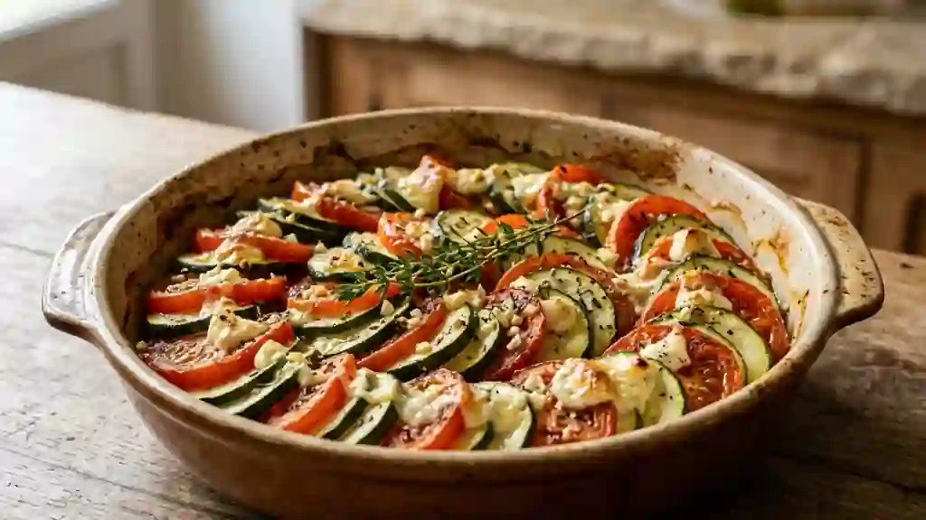 Tian fondant tomates, courgettes et chèvre - Photo de présentation