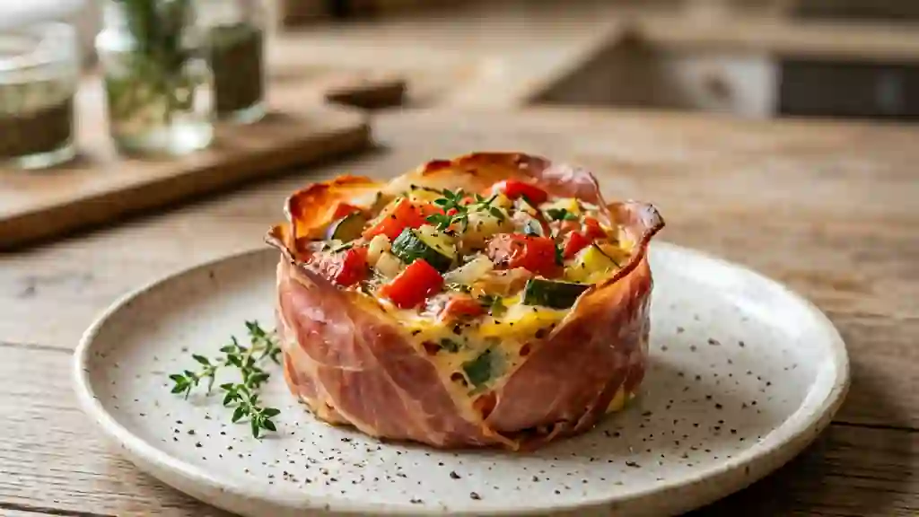 Timbale fondante jambon cru et légumes du soleil - Photo de présentation