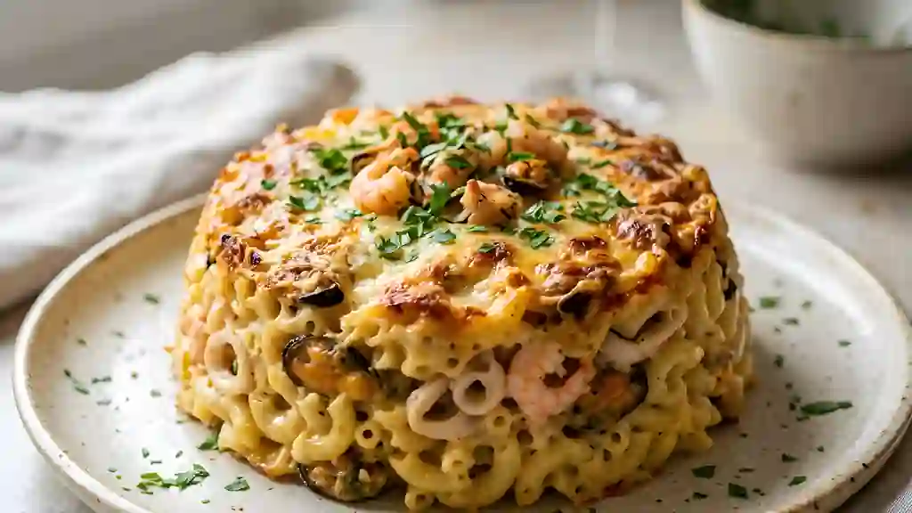 Timbale de Macaronis Crémeuse aux Fruits de Mer - Photo de présentation