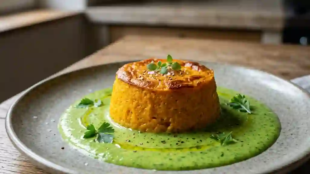 Timbale de potiron fondante et crème de fanes - Photo de présentation