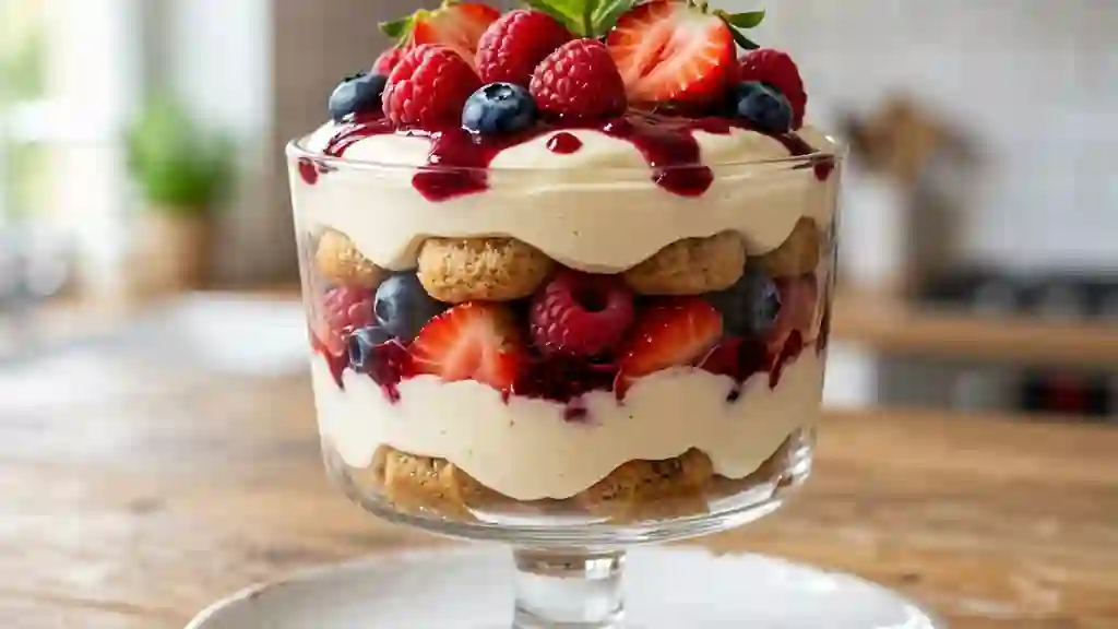 Tiramisu aux fruits rouges frais et onctueux - Photo de présentation